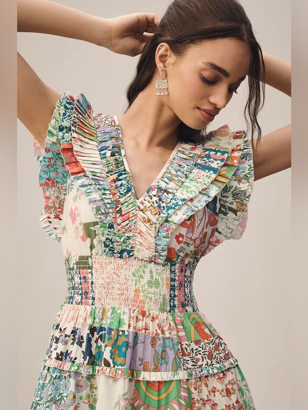Love The Label Maribel Tiered Floral Ruffle Open Back Dress Size Medium - Picture 6 of 6